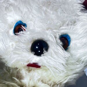 Vintage White & Brown Shaggy Teddy Bear Plush Blue Eyes Needs Repair 16"
